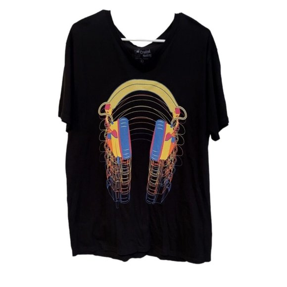 Headphones Crooked Monkey mens tshirt size Large - Picture 1 of 4